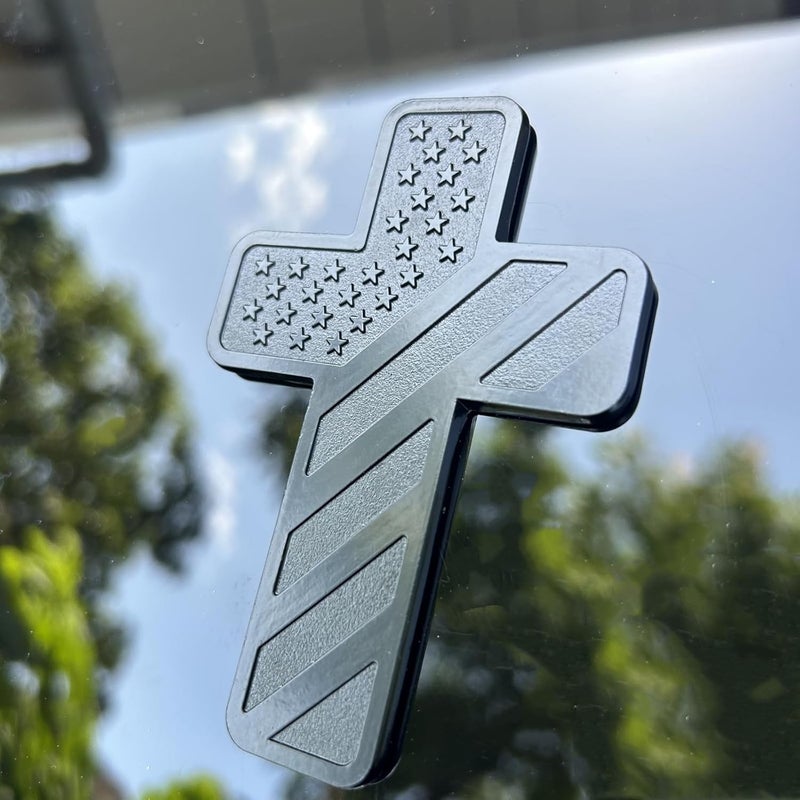 LWQLZY Cross Christian Car Emblem – Patriotic USA Flag Zinc Alloy 3D Badge with 3M Adhesive – Cross Decal for Car, Truck, Window, Door, Toolbox, or Home Decor (Matte Black) - Image 4